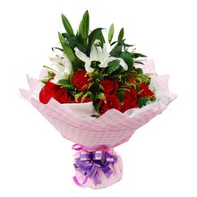 Send 12 Red Roses with 6 White Lily to Bangladesh