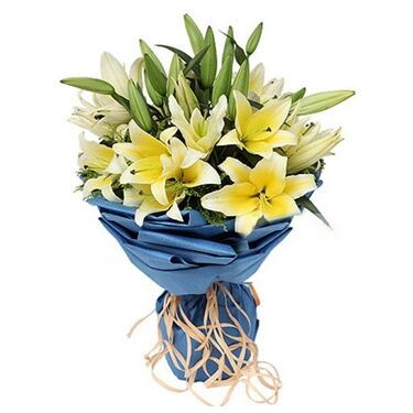 Send 9 Yellow lilies with Solidago to Dhaka in Banglades