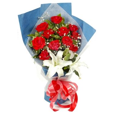 Send Miss You Roses with white Lily to Dhaka in Bangladesh